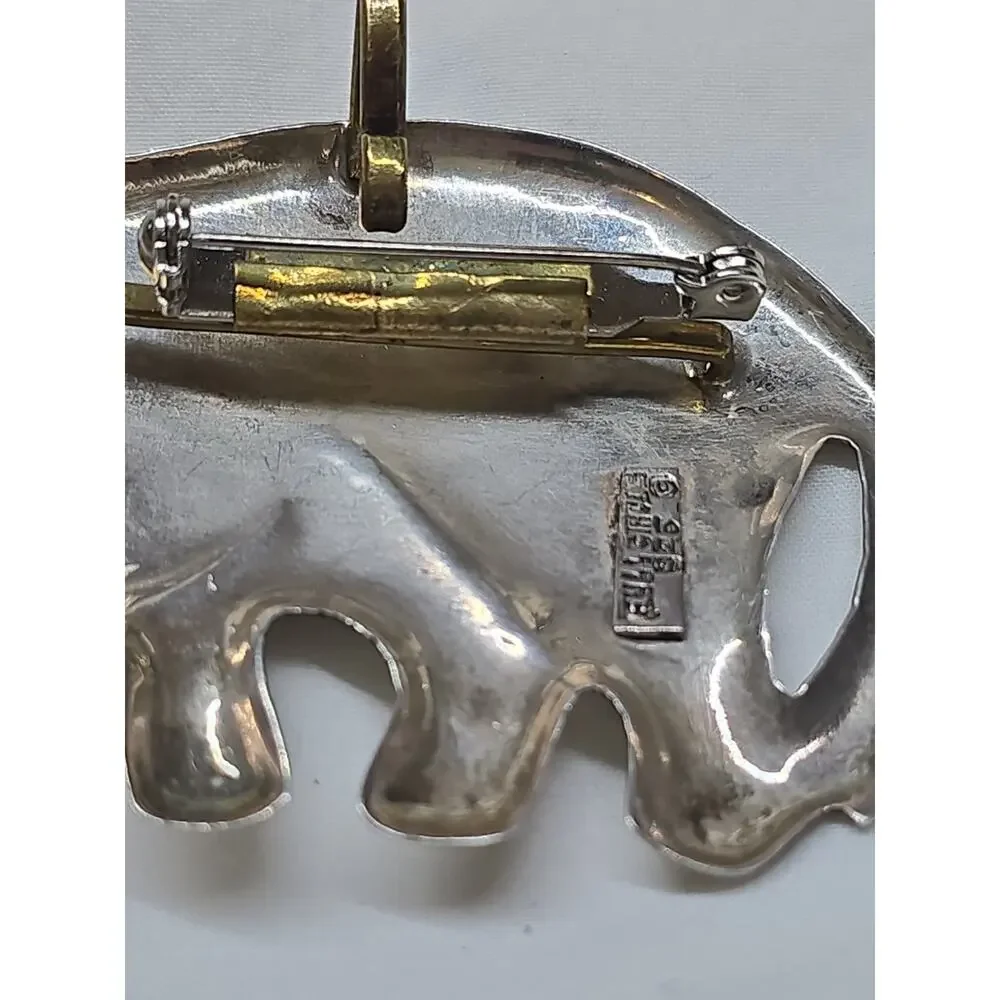 Sterling Silver Full Circle 925 Elephant Brooch Or Pendant